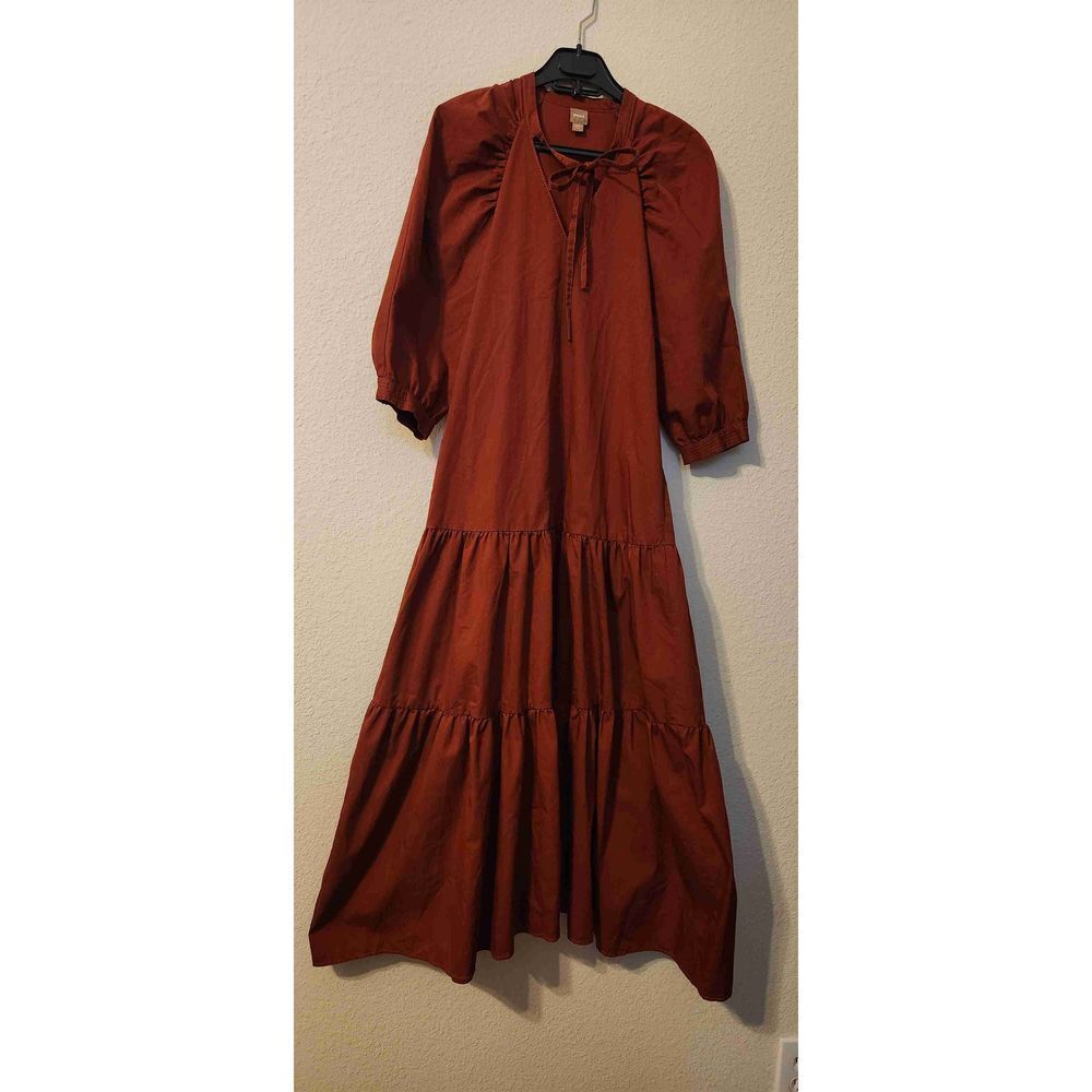 Hugo Boss Burgundy Puff Sleeves Tiered Maxi Dress Size 0